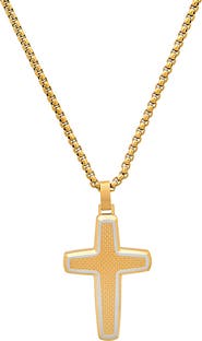 HMY JEWELRY Men's Two-Tone Cross Pendant Necklace