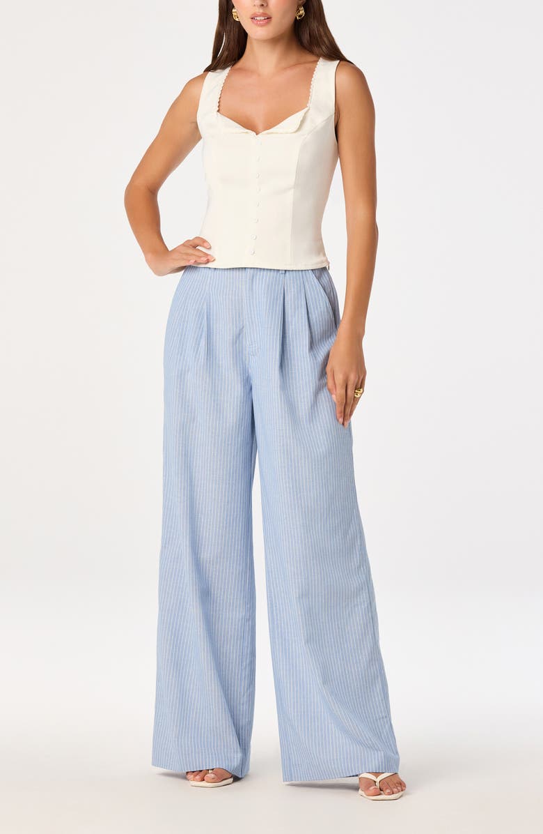 ASTR the Label Linsey Pinstripe Wide Leg Cotton & Linen Pants, Alternate, color, Blue Stripe