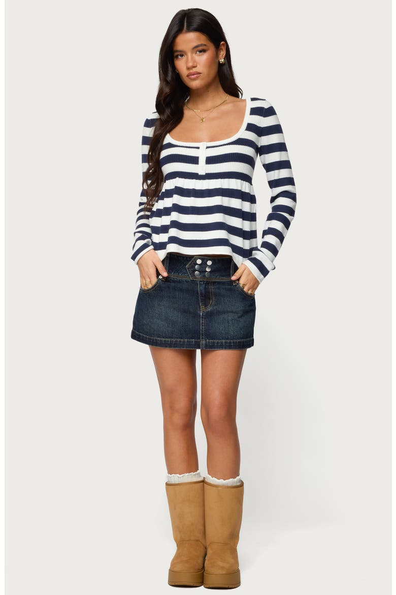 Lockie Stripe Knit Babydoll Top, Alternate, color, NAVY
