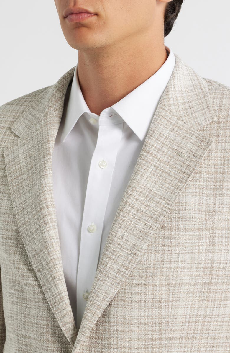 BOSS Jeff Regular Fit Tan Shadow Check Stretch Wool & Silk Blend Sport Coat, Alternate, color, Open White