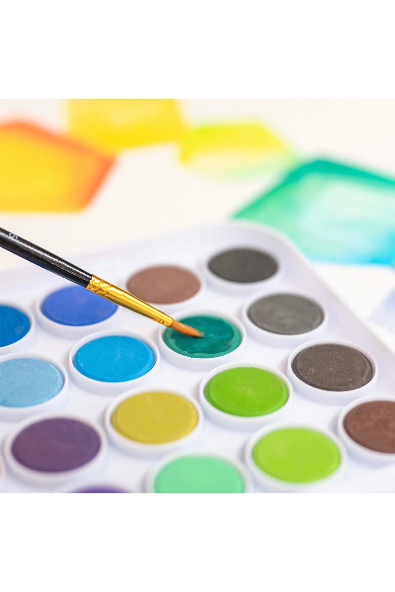 Vibrant Watercolor Set 36 Colors, 1 Brush, Nontoxic, Alternate, color, Multicolored