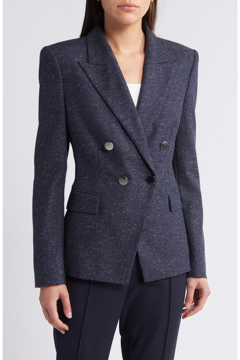 Jia Double Breasted Wool Blend Blazer, Main, color, SKY CAPTAIN MINI SLUB