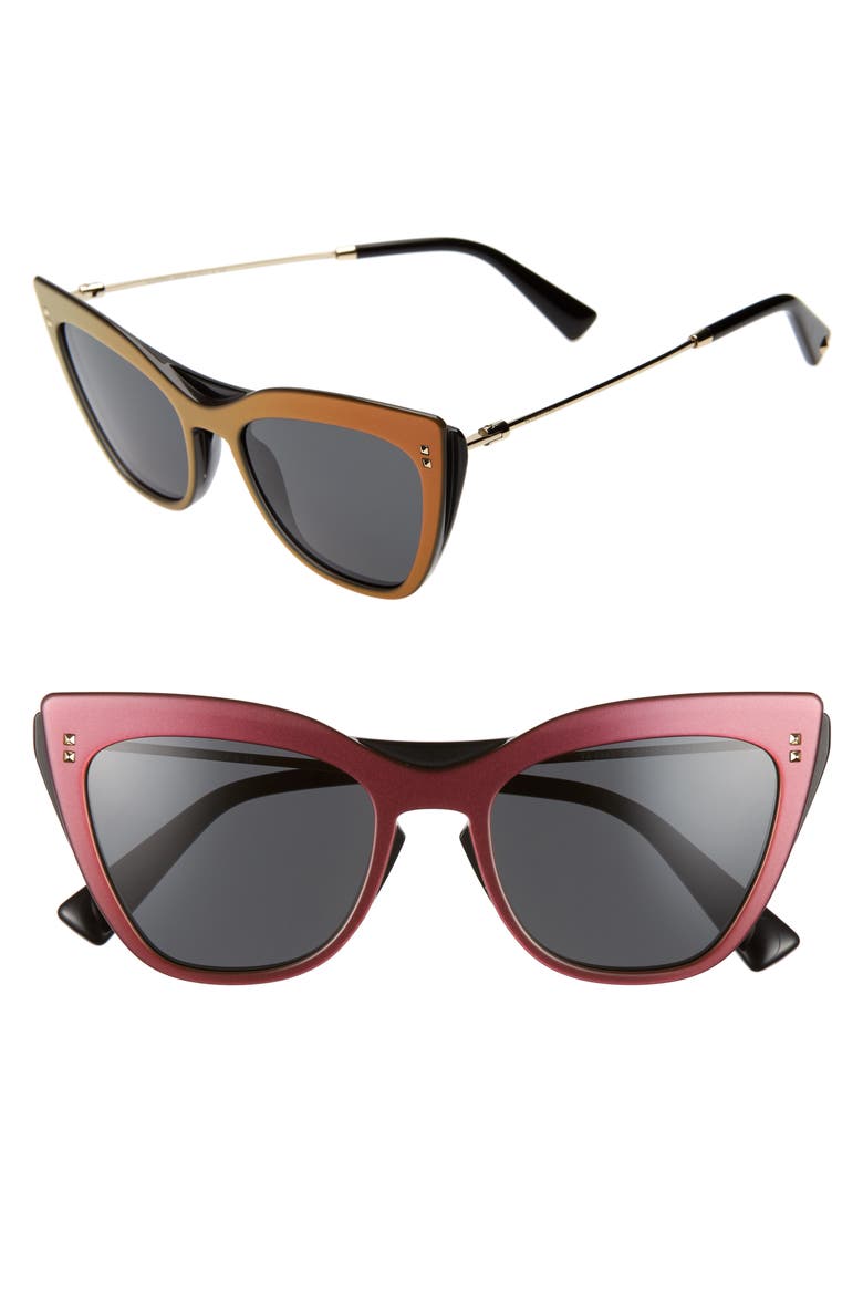 52mm Cat Eye Sunglasses, Main, color, VIOLET/ BLACK SOLID
