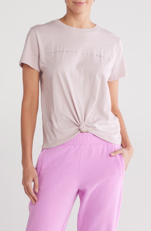 Rhinestone Stripe Logo Knotted T-Shirt