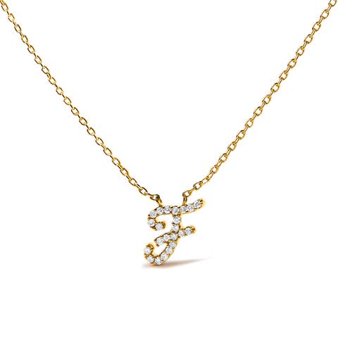10K Gold Diamond Accent  A-Z Initial Script Style Pendant Necklace