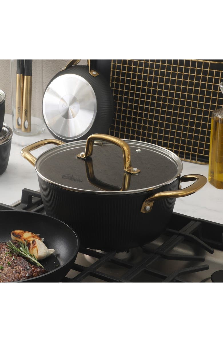 OSTER Abbottsford 7 Quart Nonstick Aluminum Dutch Oven with Glass Lid, Alternate, color, Black