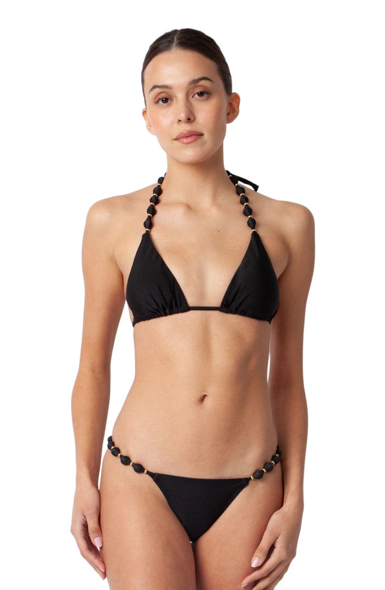 Villa Fresca Sole Beaded Bikini Swimsuit Top, Main, color, Black