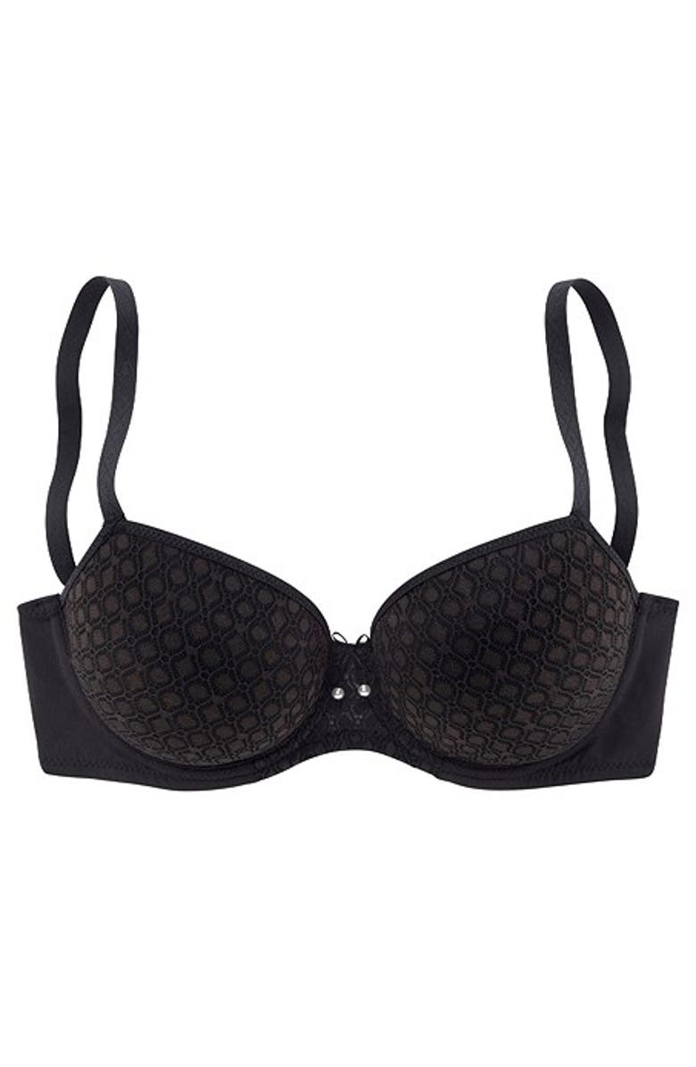 LASCANA Women's Underwire Lace Detail T-Shirt Bra, Alternate, color, Black