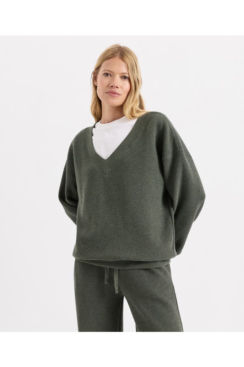 Organic Cotton Luxe Waffle V-neck Top, Main, color, Dusted Green Heather