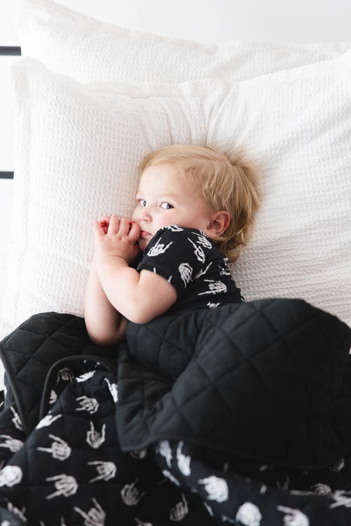 Charlie Lou Baby ® Rock N' Skull Quilted Blanket In Black