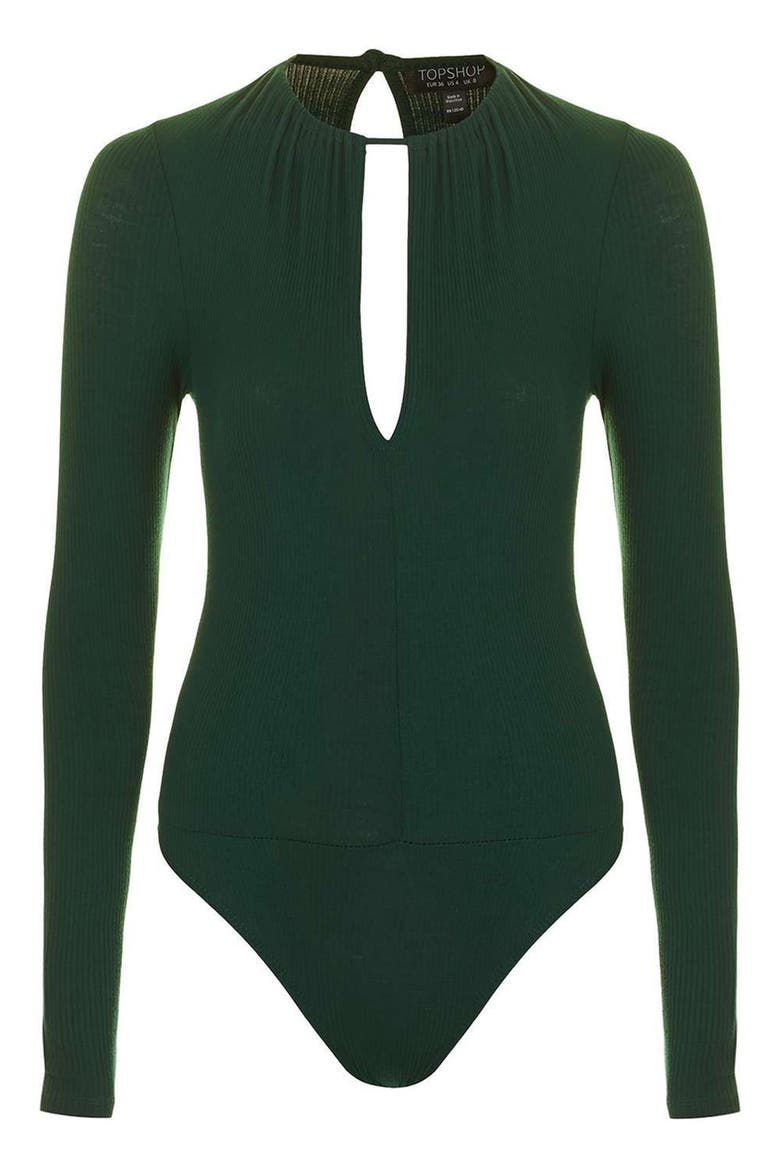 Keyhole Ribbed Bodysuit, Alternate, color, GREEN