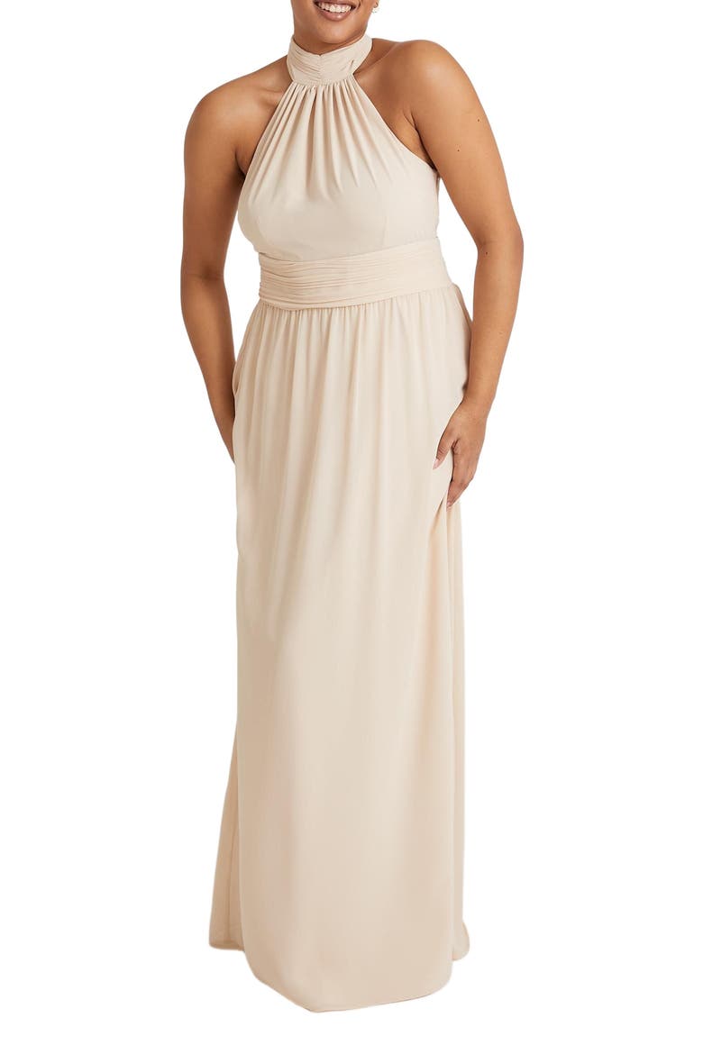Halter Neck Chiffon Bridesmaid Dress, Alternate, color, Cream