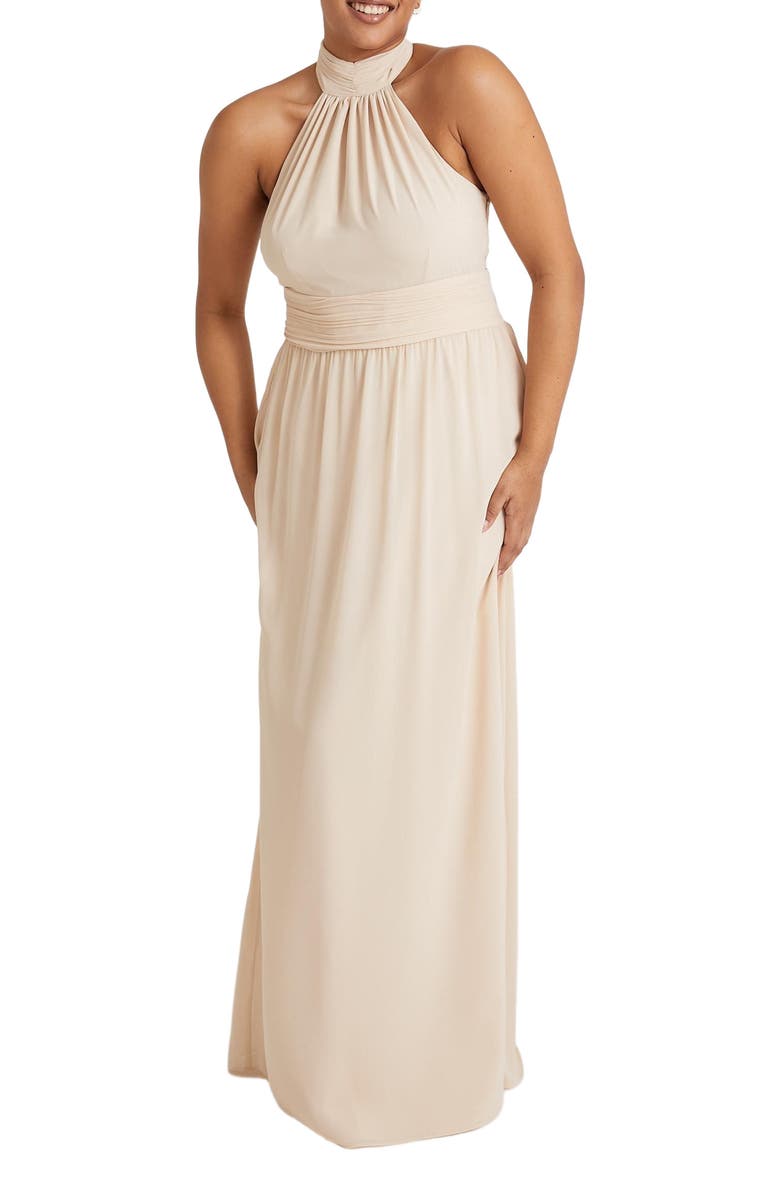 Six Stories Halter Neck Chiffon Bridesmaid Dress, Alternate, color, Cream