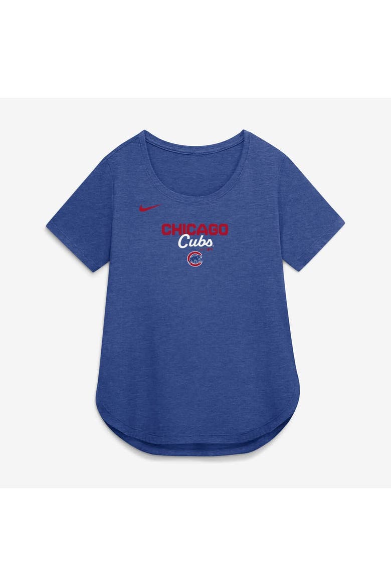 Women's Nike Heather Royal Chicago Cubs Arched Tri-Blend T-Shirt, Alternate, color, Heather Royal