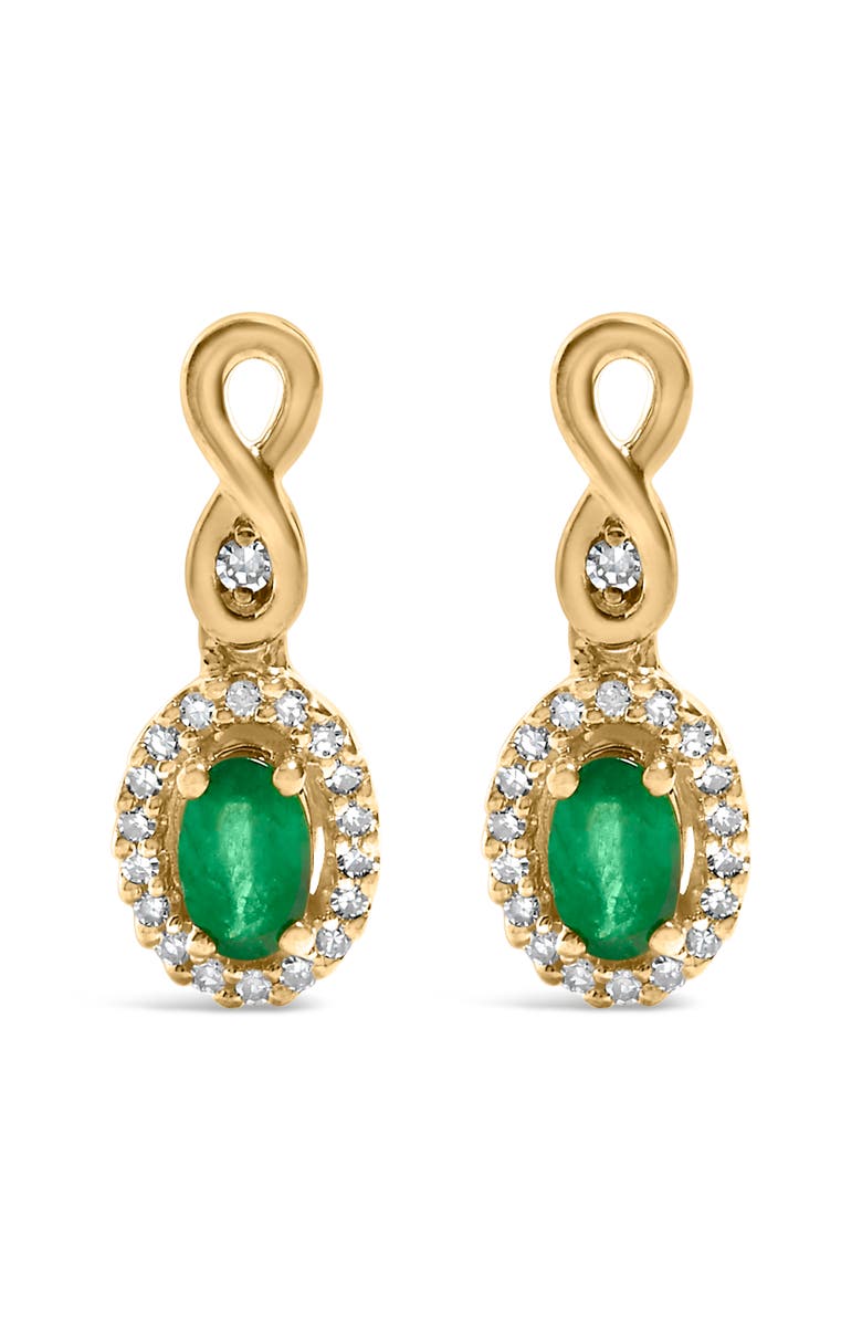 Haus of Brilliance 10K Yellow Gold Oval Green Emerald 5x3 mm and 1/7 Ct Diamond Dangle Earrings, Main, color, Yellow