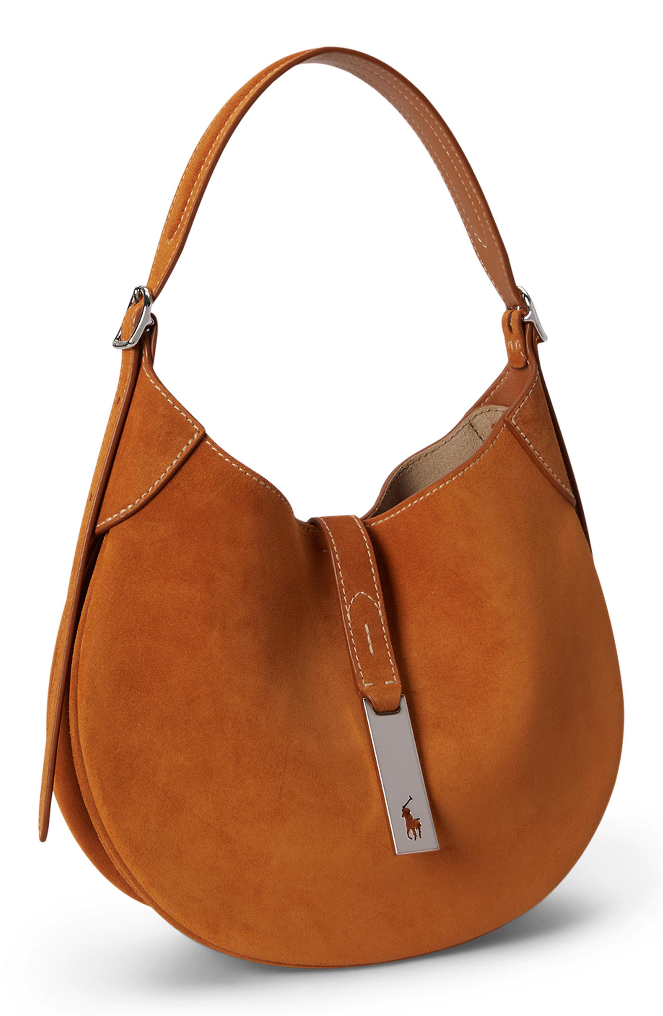 Polo ID Small Suede Shoulder Bag, Alternate, color, TURMERIC