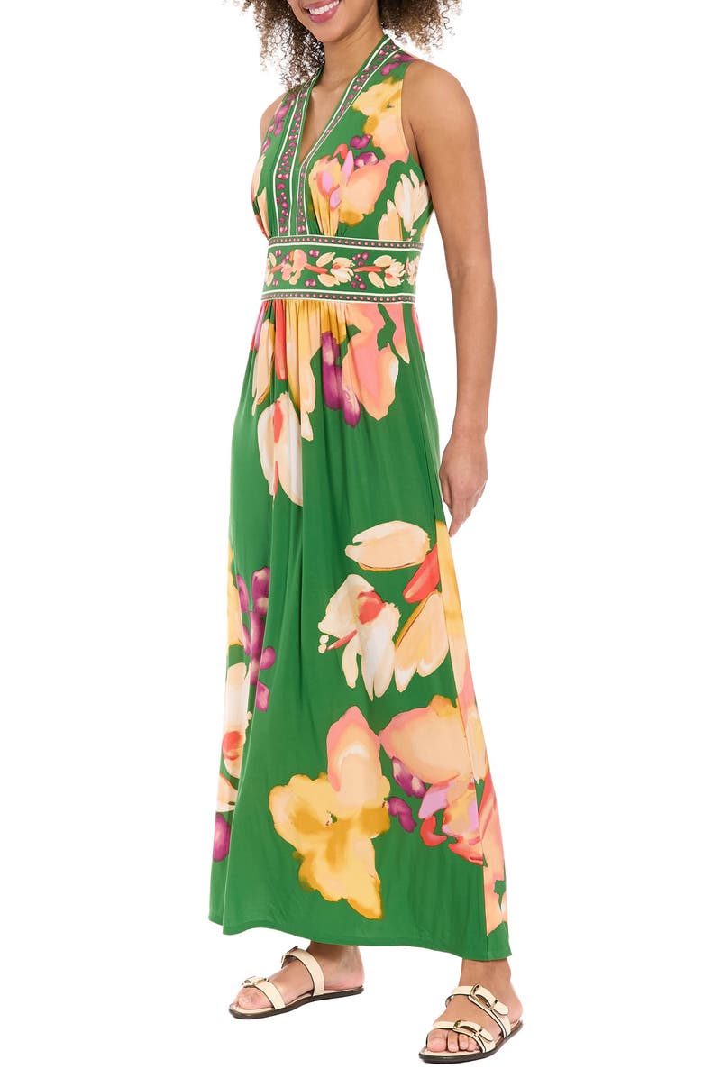London Times V-Neck Maxi Dress, Alternate, color, Green/ Yellow