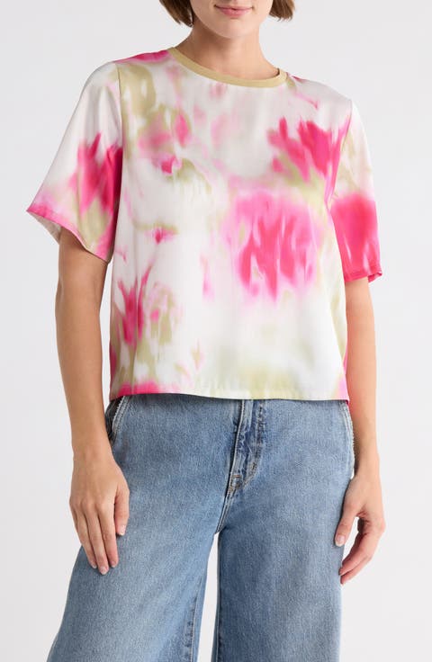 Print Scarf Twill Short Sleeve Top