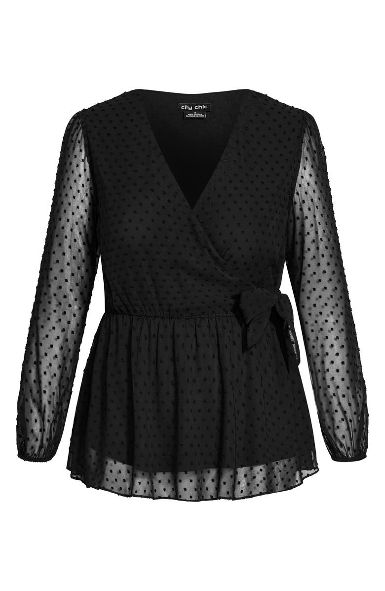 City Chic Wild Dobby Faux Wrap Top, Alternate, color, Black