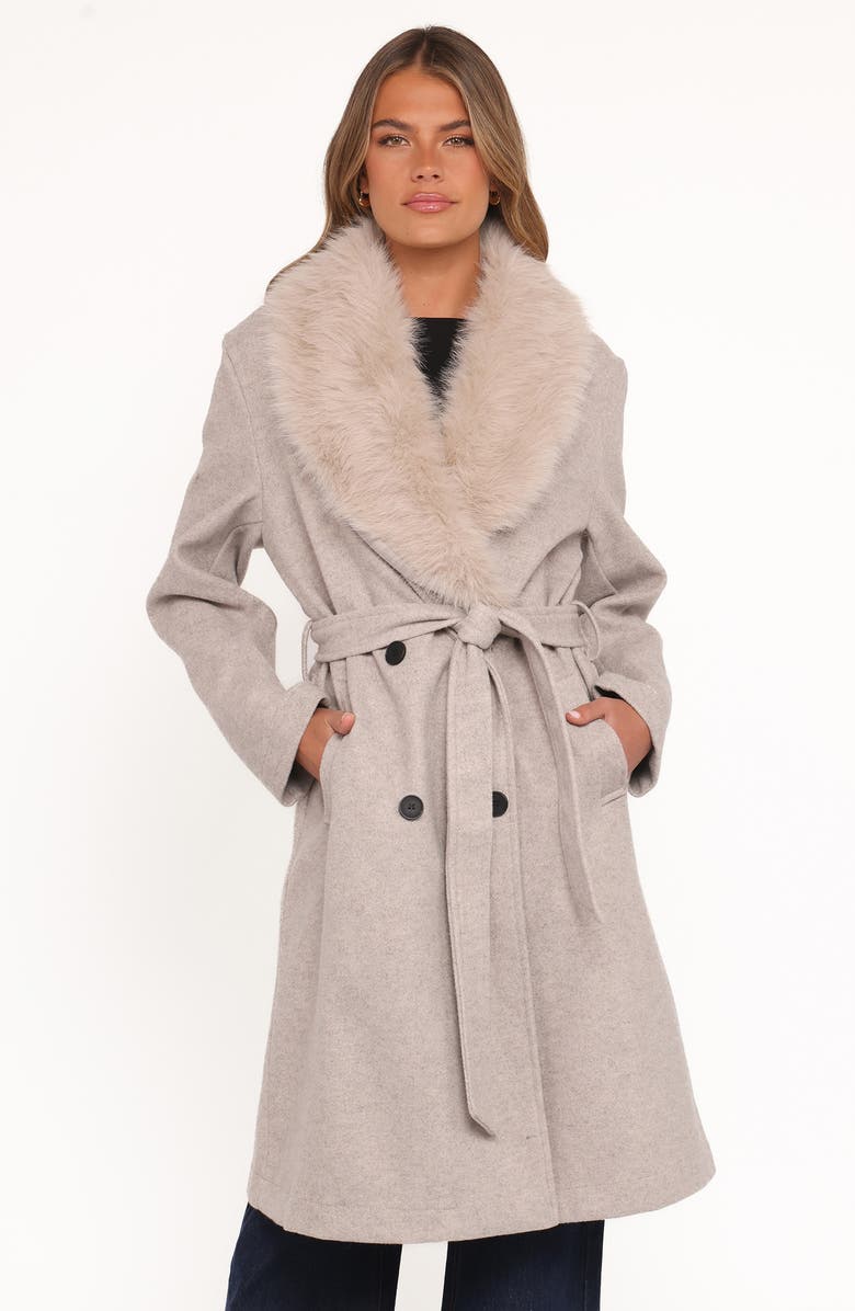Petal & Pup Nina Belted Faux Fur Collared Coat, Alternate, color, Cream