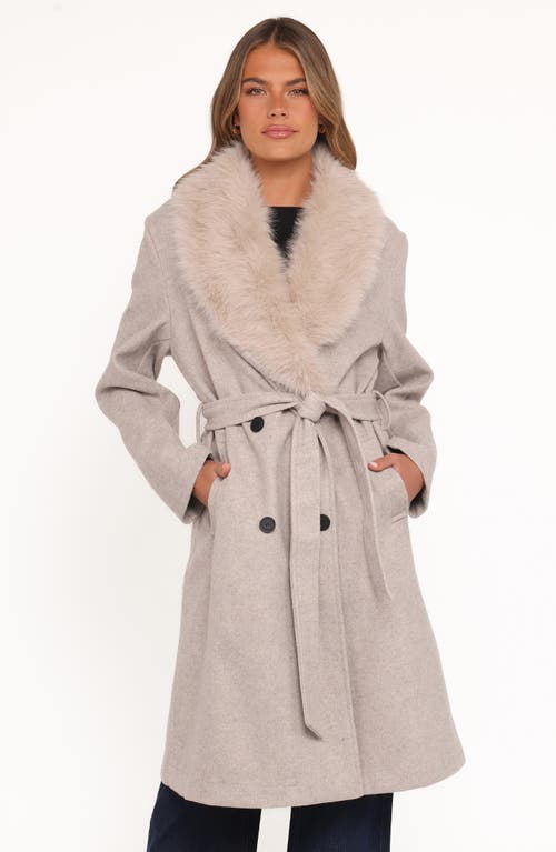Petal And Pup Petal & Pup Nina Belted Faux Fur Collared Coat In Gray