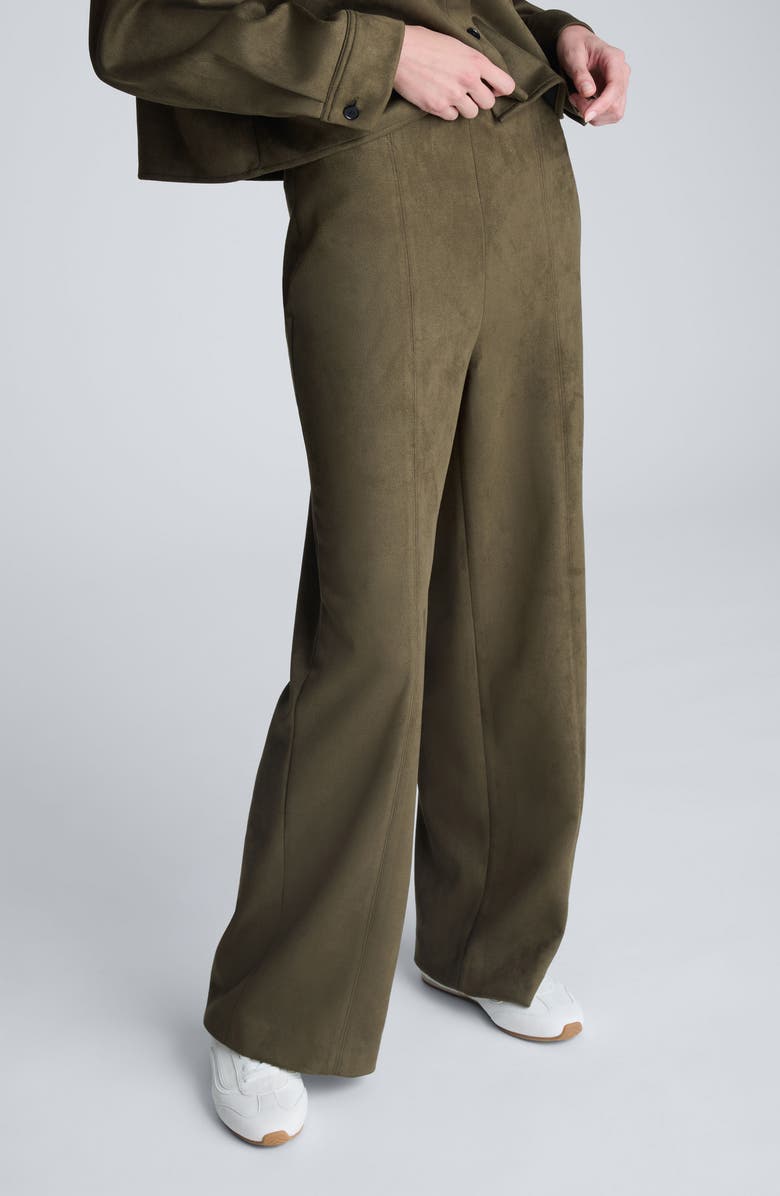 Kenneth Cole High Waist Faux Suede Wide Leg Pants, Alternate, color, Olive Green