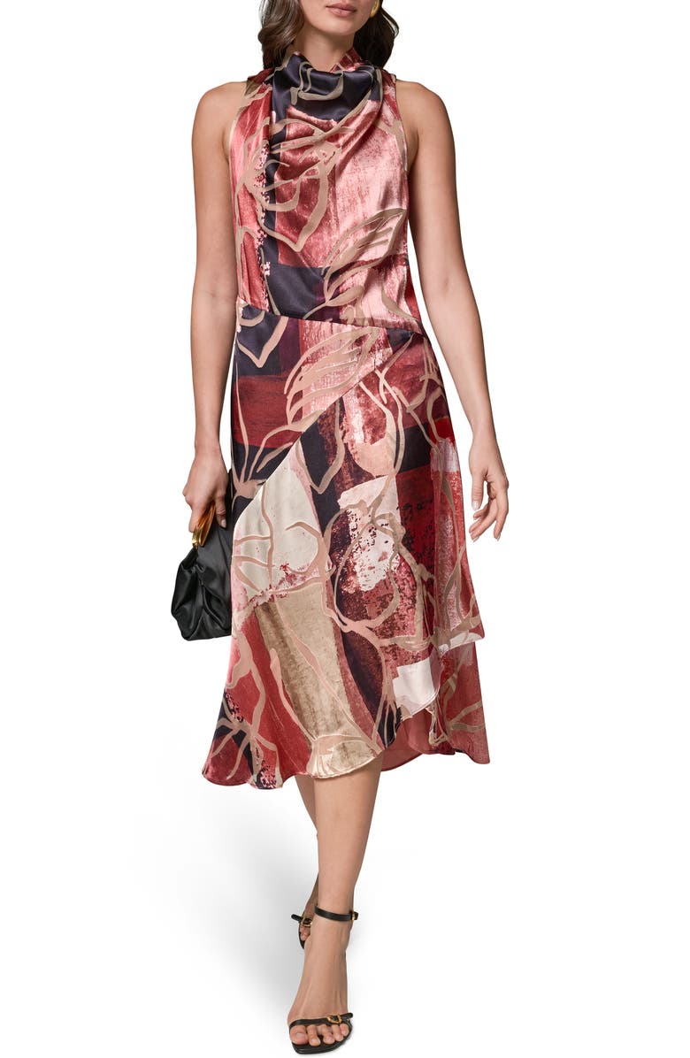 Donna Karan New York Burnout Sleeveless Cowl Neck Dress, Main, color, 