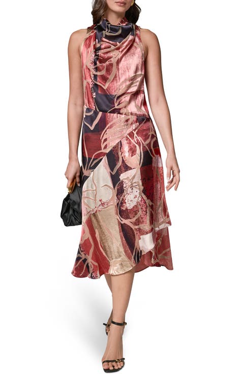 Burnout Sleeveless Cowl Neck Dress