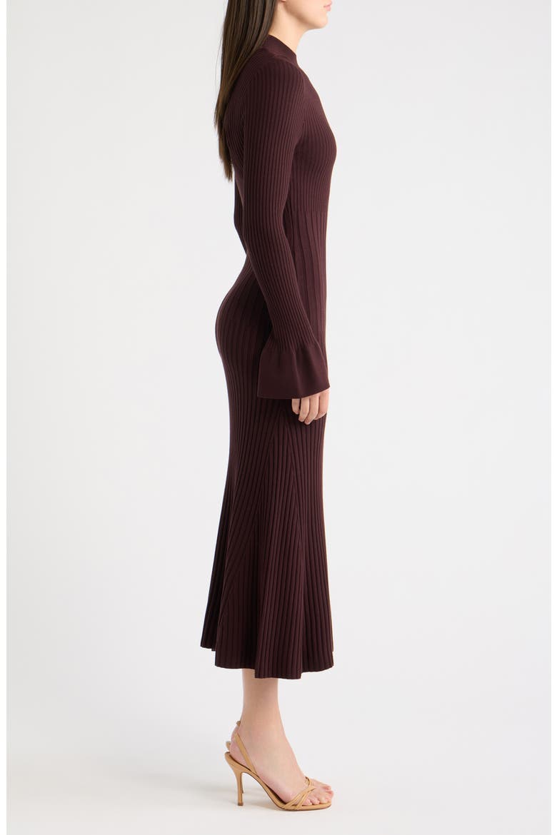 Mock Neck Rib Midi Dress, Alternate, color, BROWN