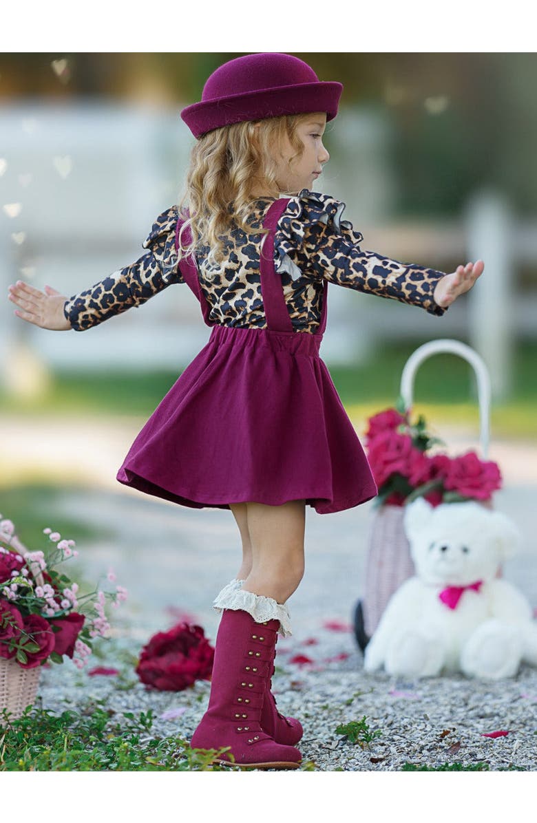 Mia Belle Girls Wild Love Suspender Skirt Set, Alternate, color, Red