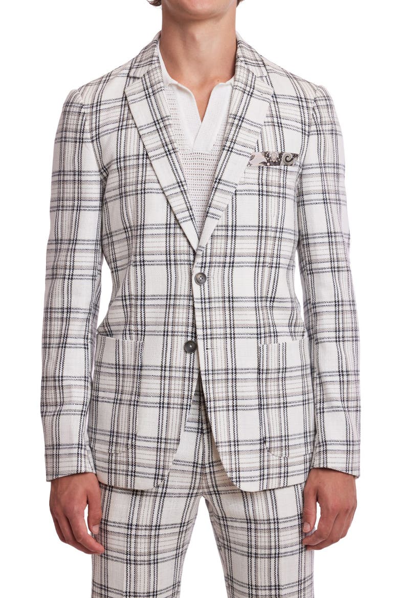 Dover Slim Fit Plaid Sport Coat, Main, color, WHITE BLK GREY CHECK