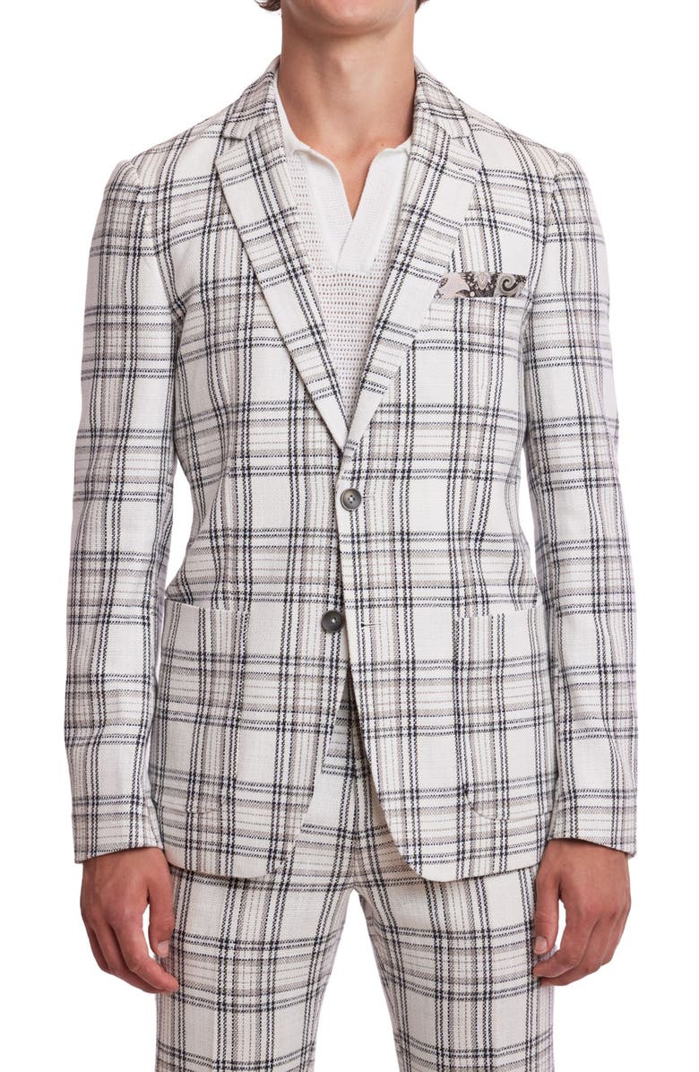PAISLEY & GRAY Dover Slim Fit Plaid Sport Coat, Main, color, White Blk Grey Check