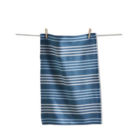 Turquoise Basket Weave Stripe Cotton Kitchen Dishtowel