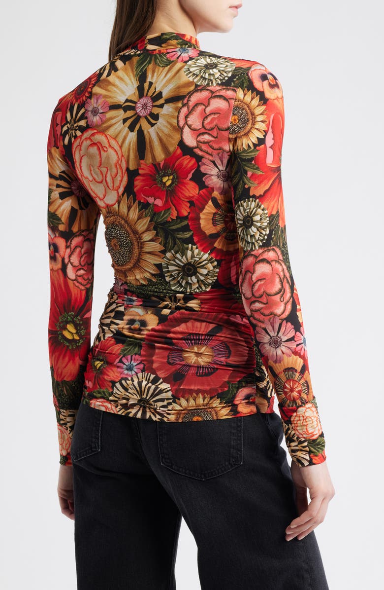 FARM Rio Flowershop Long Sleeve Mock Neck Jersey Top, Alternate, color, Black