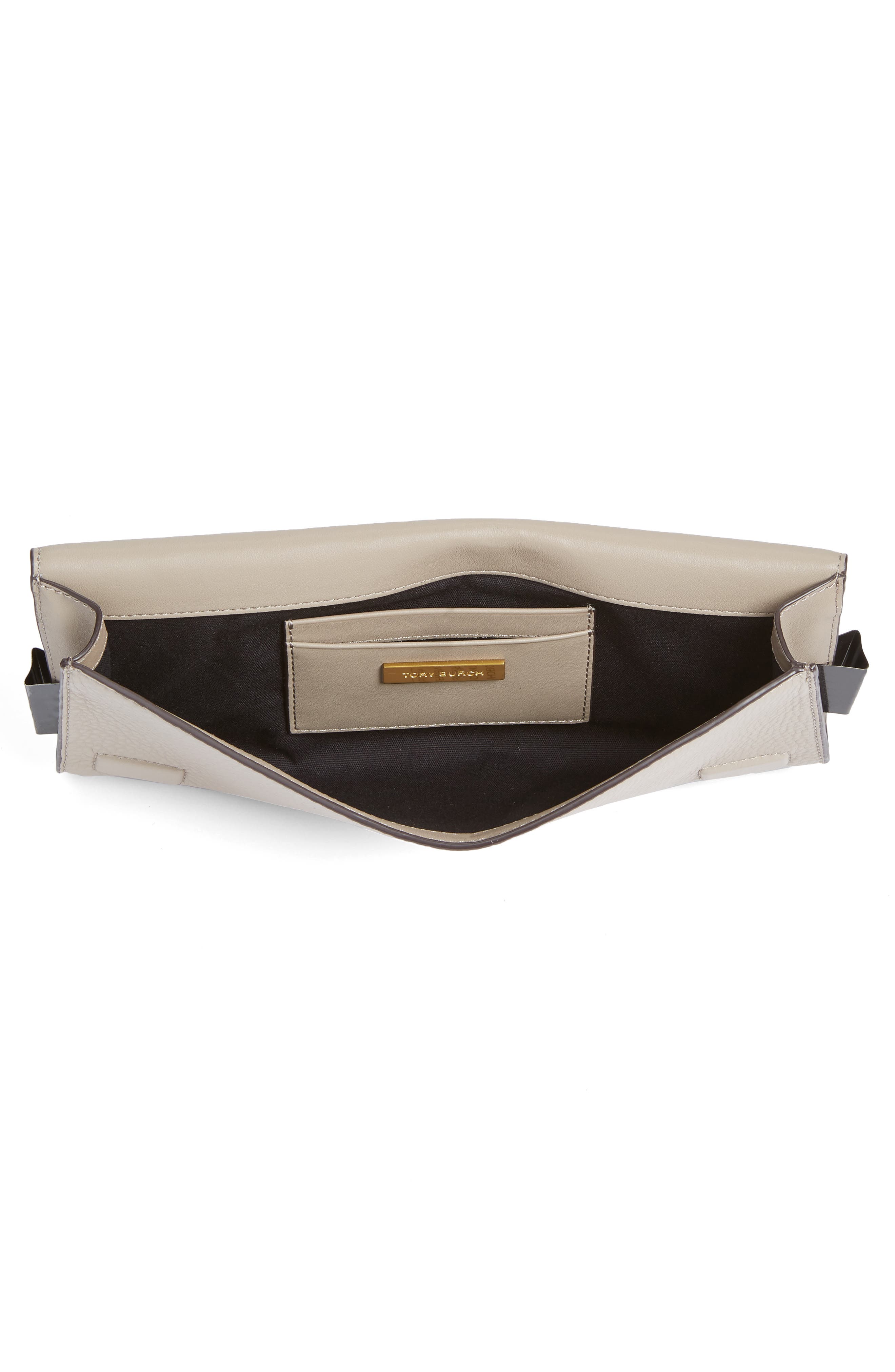 Serif Leather Clutch, Alternate, color, FRENCH GRAY