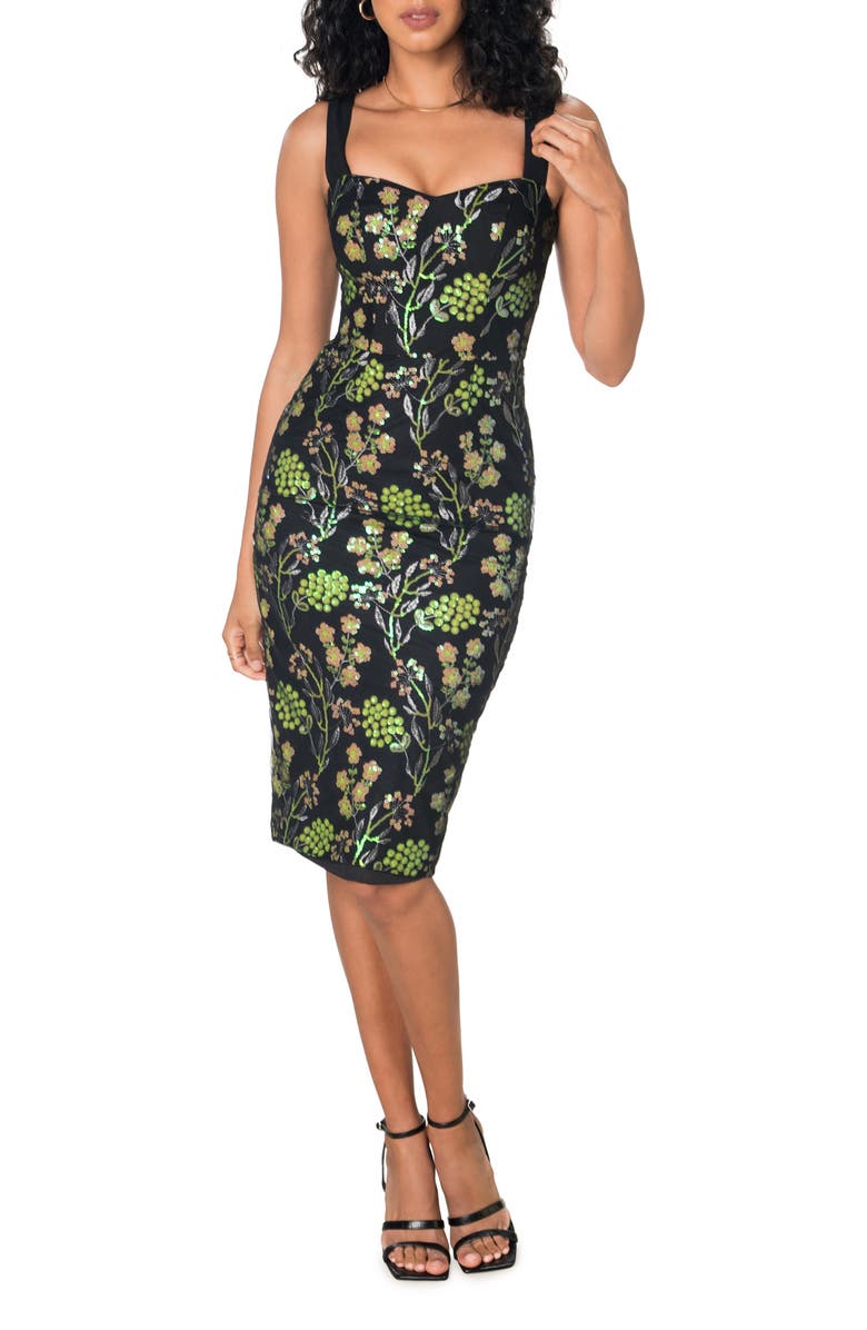 Dress the Population Nicole Sequin Floral Embroidered Sheath Cocktail Dress, Main, color, 