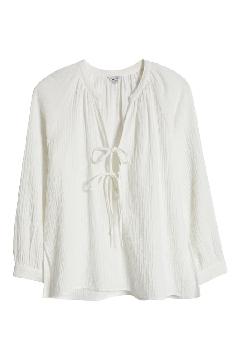 Brielle Organic Cotton Gauze Tie Neck Top, Alternate, color, WHITE