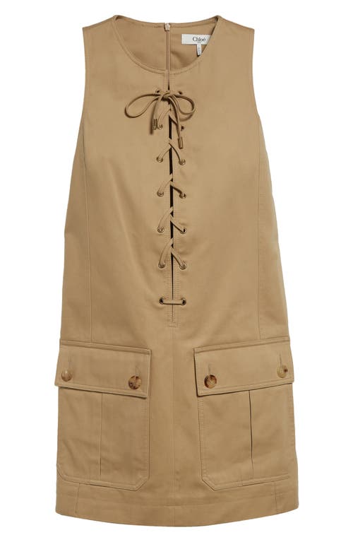 Chloé Sleeveless Cotton Sateen Lace-up Minidress In Argil Brown
