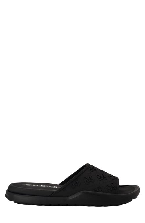 Guess Magaria Slide Sandal In Black Logo Multi