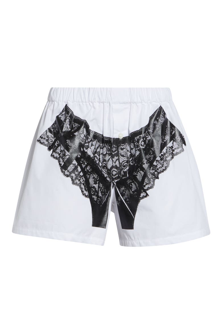 Trompe l'Oeil Lingerie Poplin Boxer Shorts, Alternate, color, WHITE