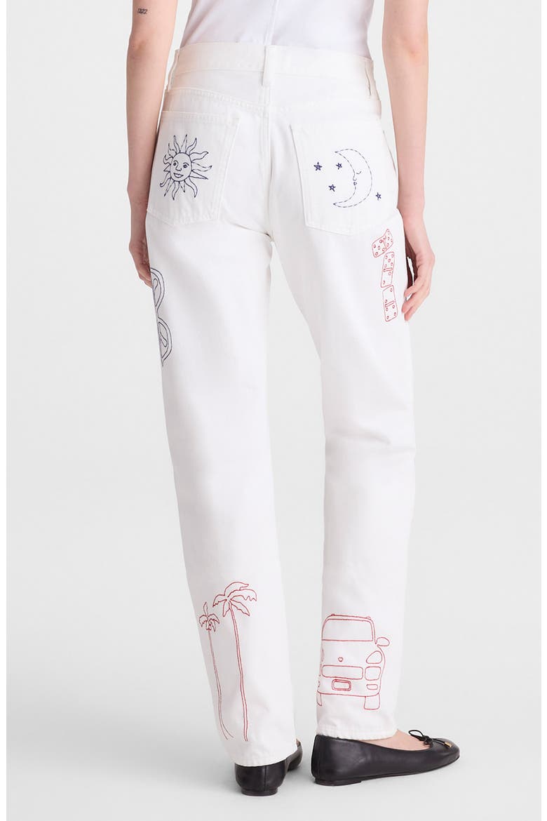 Embroidered Slim Boyfriend Jeans, Alternate, color, TILE WHITE