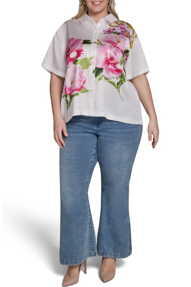 Floral Placement Print Button-Up Shirt, Alternate, color, SOFT WHITE MULTI