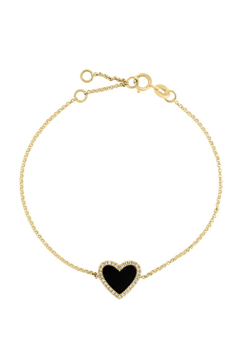 14K Yellow Gold Onyx Diamond Halo Heart Bracelet, Main, color, 14K Gold