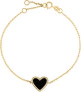 EFFY 14K Yellow Gold Onyx Diamond Halo Heart Bracelet