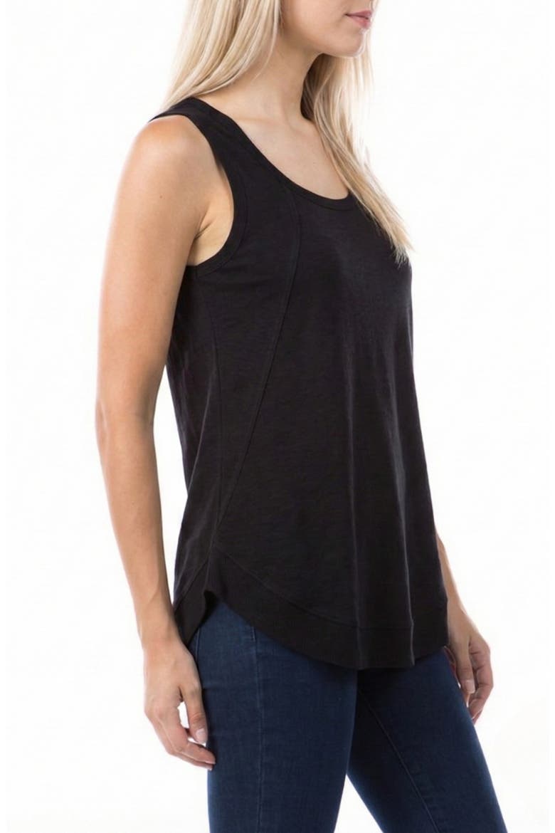 Curve Hem Cotton Tank, Alternate, color, BLACK