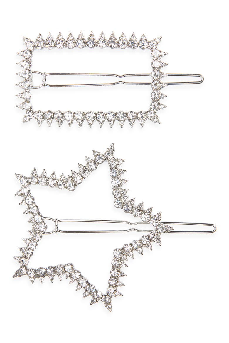 2-Pack Crystal Barrettes, Main, color, SILVER