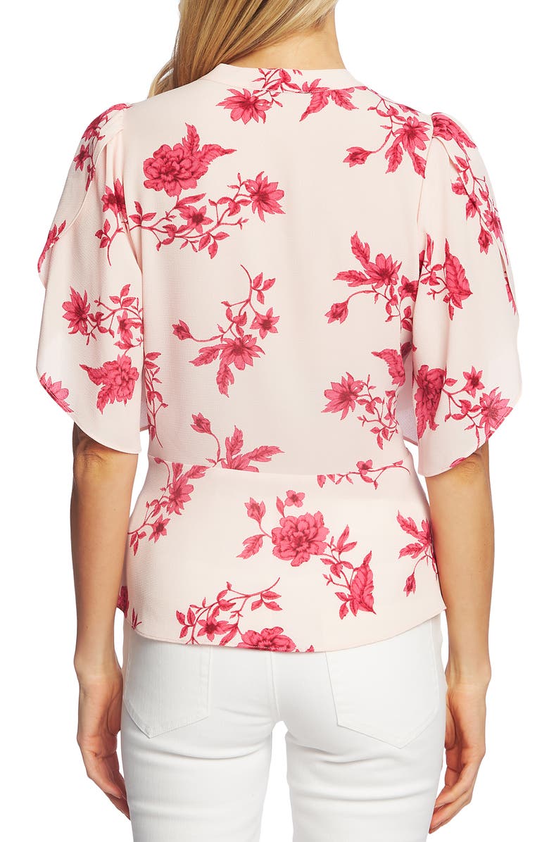 CeCe Etched Floral Tie Neck Blouse, Alternate, color, Secret Blush