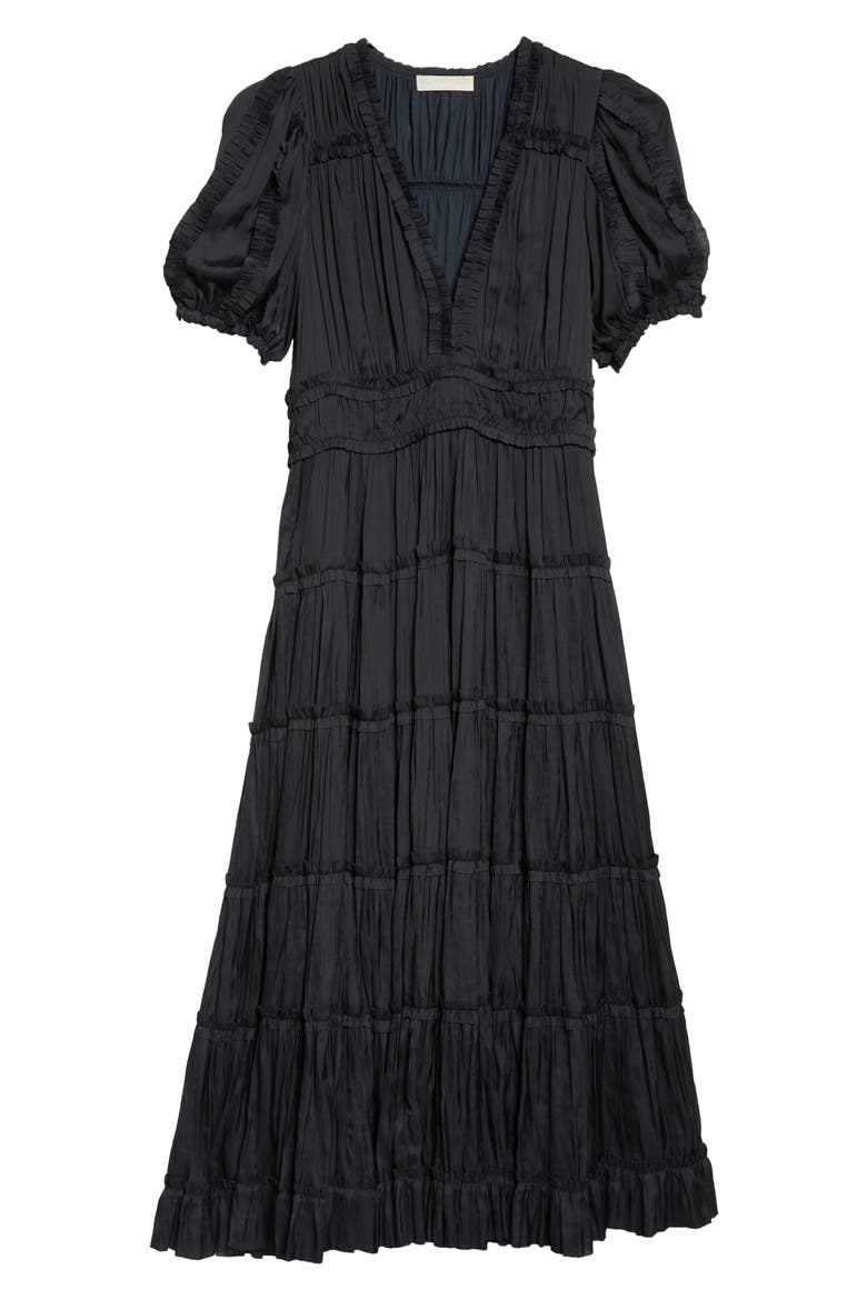Olivia Pleated Tiered Dress, Alternate, color, NOIR