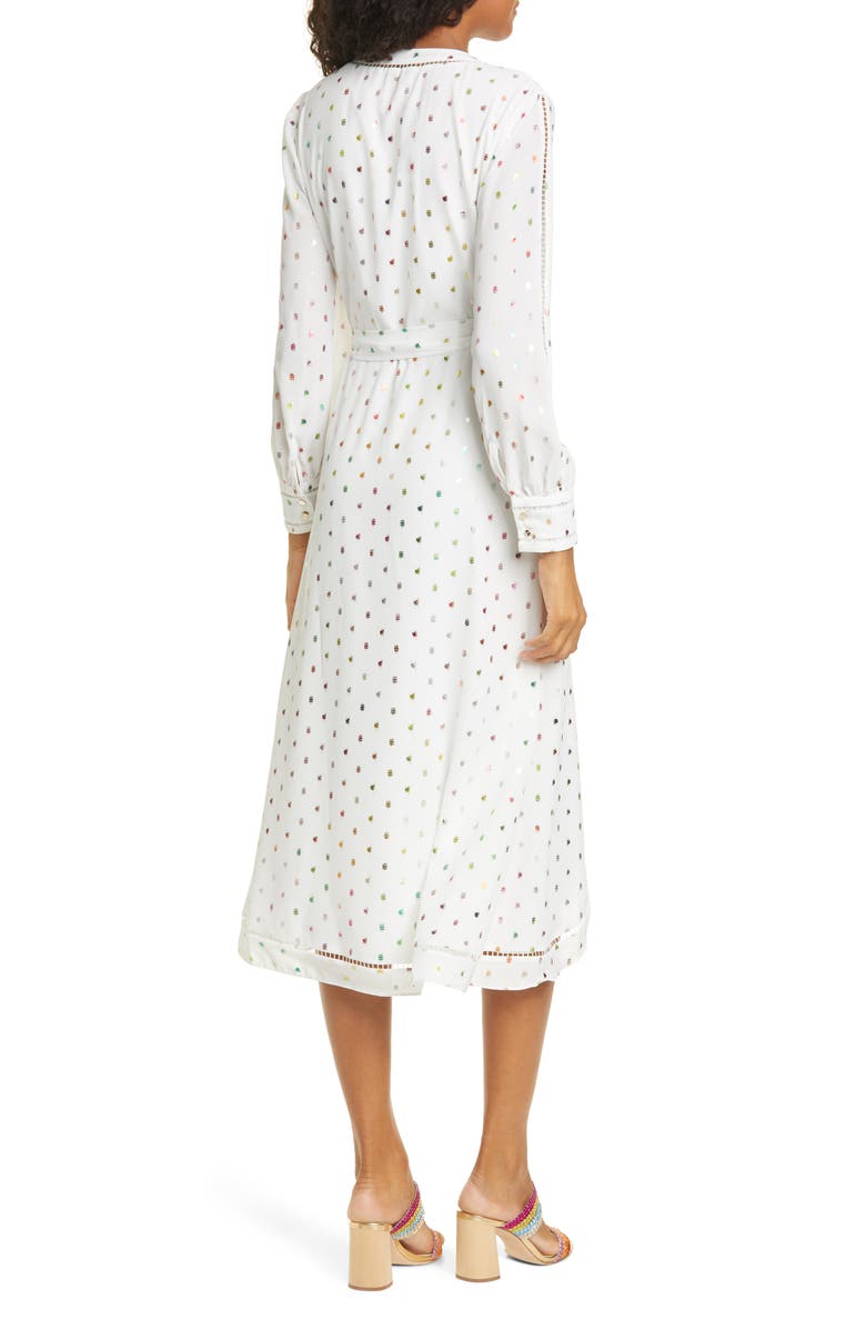 Ted Baker London Tansie Metallic Dot Long Sleeve Wrap Dress, Alternate, color, Ivory