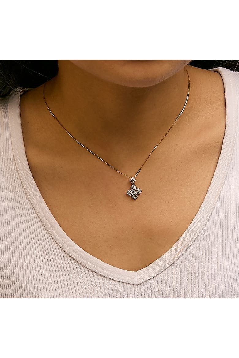 10K Yellow Gold 3/8 Cttw Princess Diamond Geometric Pendant Necklace, Alternate, color, Yellow Gold